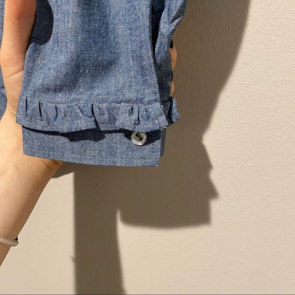 A.P.C. Agathe Ruffle Trimmed Cotton Blend Blouse Blue Top Shirt - Picture 11 of 14